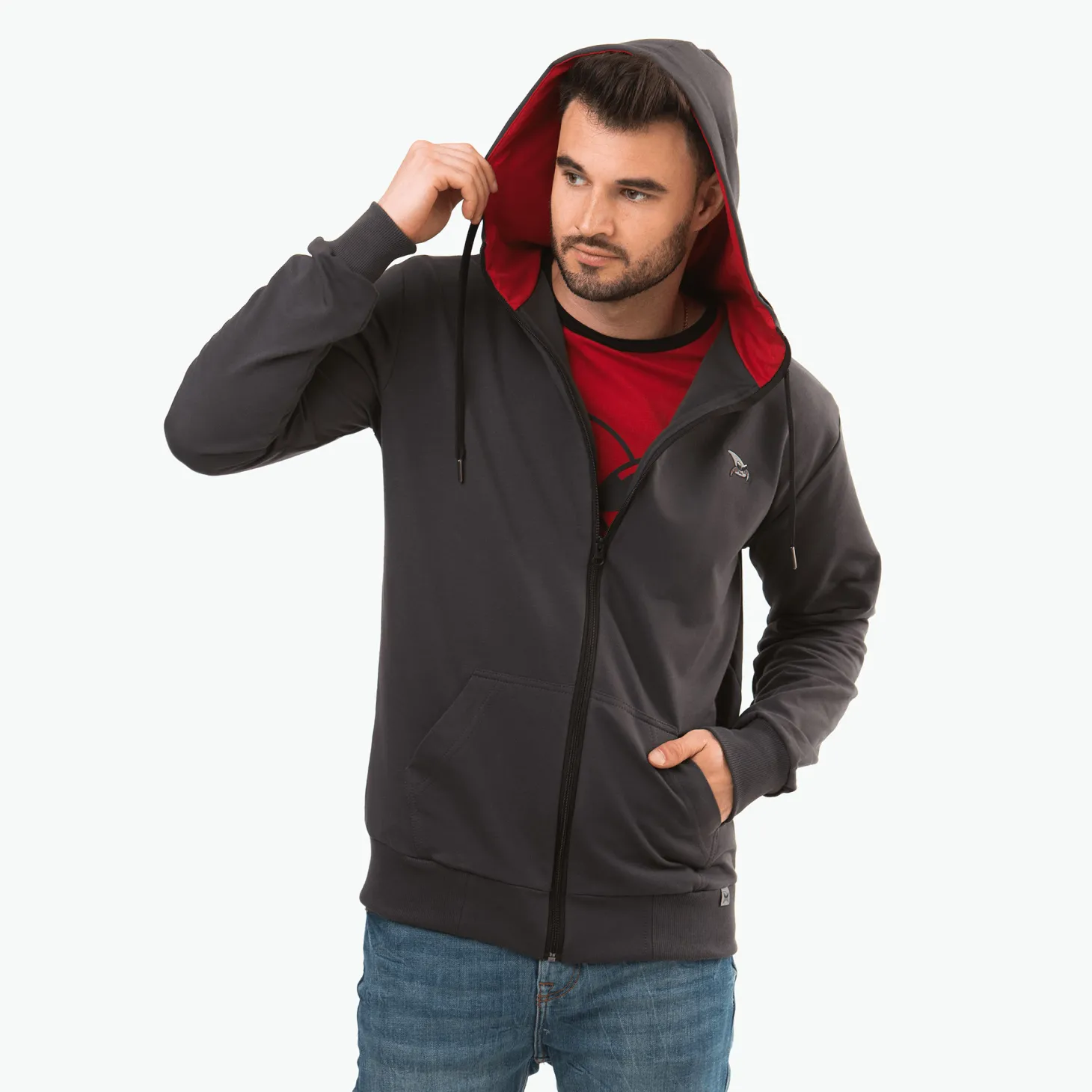 Bluza rozpinana antracytowa, haft kurvinox szary, czerwone kły