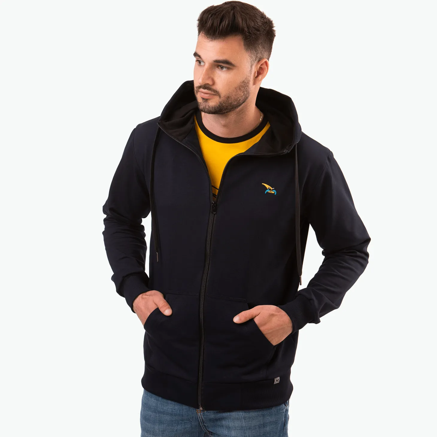 Bluza rozpinana dark navy, haft kurvinox żółty