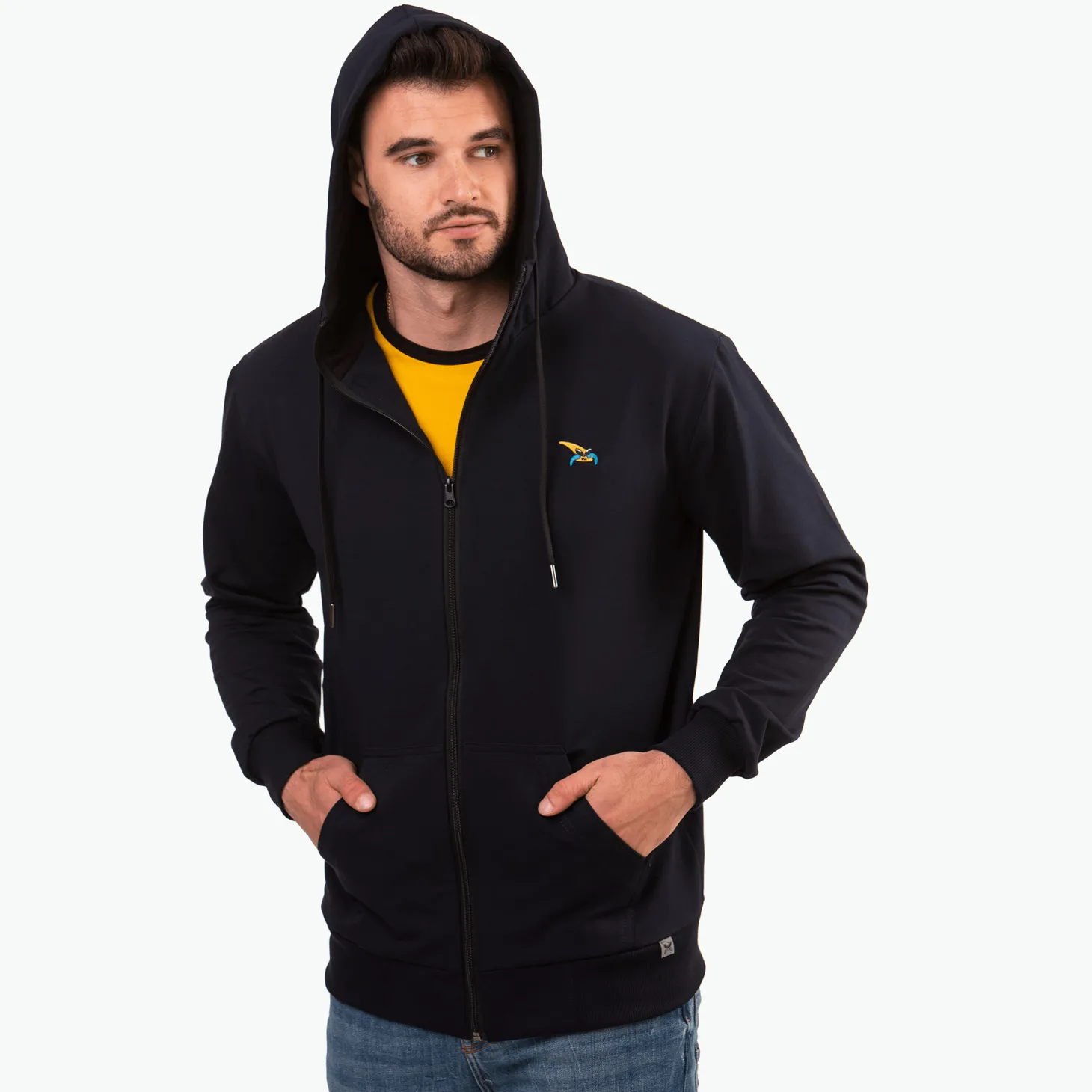 Bluza rozpinana dark navy, haft kurvinox żółty